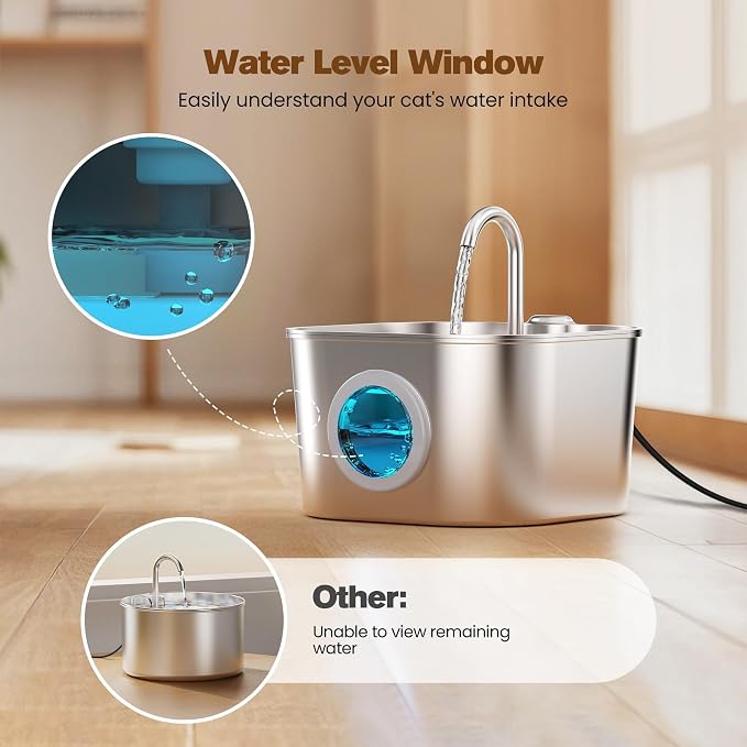 Cat Water Fountain Stainless Steel: Pet Fountains with 10 Filters + 10 Sponges 2.2L Cats Automatic Waterer Bowls for Drinking Small Dog Water Dispenser Indoor HOOISE Metal Kitty Watering Silent - Image 4