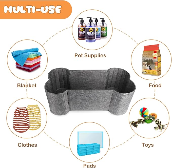 Lukeline Large Dog Toy Basket, Bone Shape Dog Toy Storage Box, Foldable Fabric Storage Bin for Pet toys and Pet Supplies, 26.4 * 12.6 * 9.5 Inches (1 Pack-Grey) - Image 5