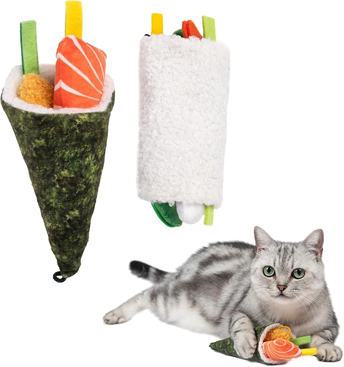 Best Pet Supplies Catify Interactive Cat Toy with Catnip - Sushi Rolls Set | Catnip Infused, Textured Tail and Crinkle Sounds, Soft Plush, Durable, For Indoor Cats & Kittens, Attaches to Wand, Pack of 3 by BestPetSuppliesLLC