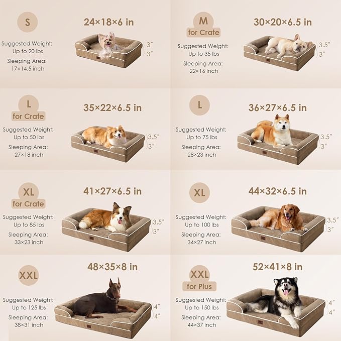 EHEYCIGA Orthopedic Dog Beds Large Sized Dog, Waterproof Washable Pet Bed | Non-Slip Bottom and Egg-Crate Memory Foam XL Dog Couch Bed with Washable Removable Cover, Camel, 41Inch - Image 2