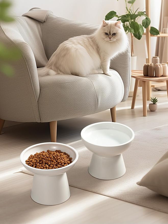 LoeJan Elevated Cat Food and Water Bowls Set, Extra Wide and Raised Ceramic Feeder, Anti-Vomit Whisker-Free Pressure Feeding Bowl for Kittens Adult Small Dogs - Image 8