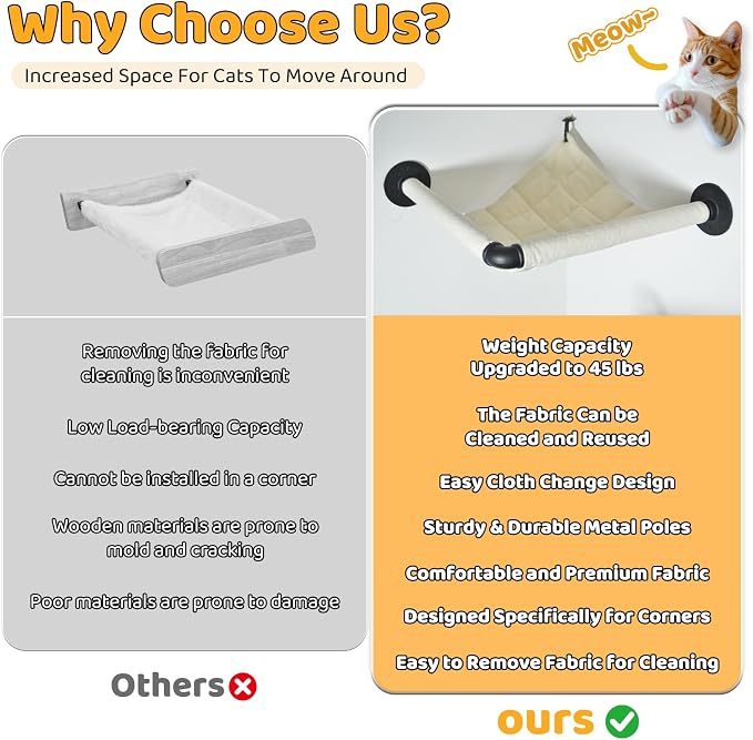 Wall Corner Cat Hammock Wall Mounted, 14.96 x 14.96 in | Wall Furniture Designed Specifically for Corners, Wall Mounted Shelves Cat Beds for Sleeping, Playing, Climbing & Resting - Image 6