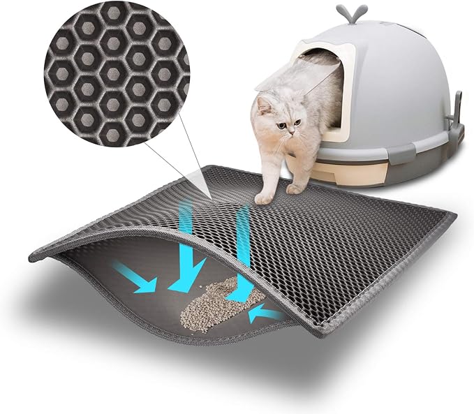 Pieviev Cat Litter Mat, Double-Layer Waterproof Litter Trap, 24" x 15" Gray | Honeycomb Design Catches Scattered Particles to Stop Tracking, Urineproof Base Protects Floors, Easy to Clean by Pieviev