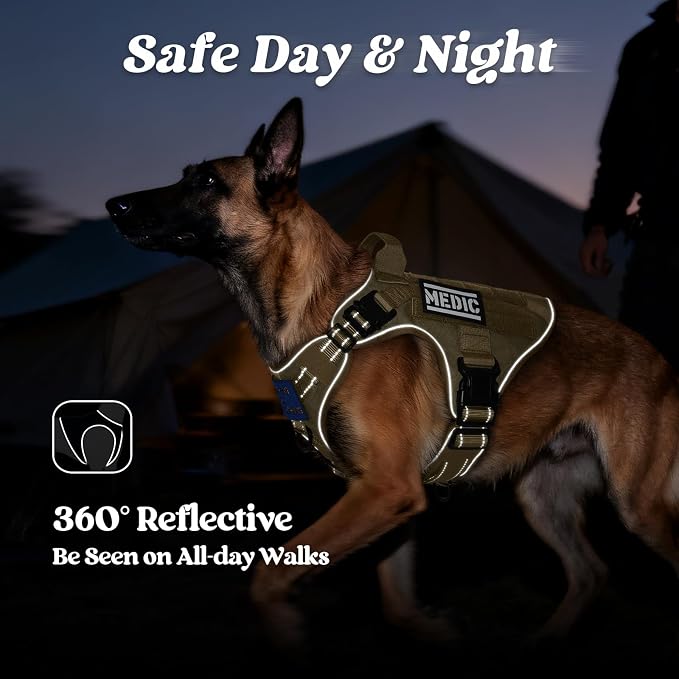 rabbitgoo Tactical Dog Harness X-Large, Heavy Duty Military No Pull Vest | Sturdy Metal Buckles, 5 Adjustments, Molle System, Powerful Pullers for Training, Hunting, Outdoor, Brown Reflex, X-Large - Image 7