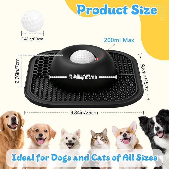 Slow Feeder Dog Bowls & Lick Mat for Liquid and Thick Treat, Anti-Slip Dog Lick Bowl with Interactive Rolling Ball, 5/6 Cup Pup Licking Toy for Large Medium Small Dogs and Cats Black - Image 7