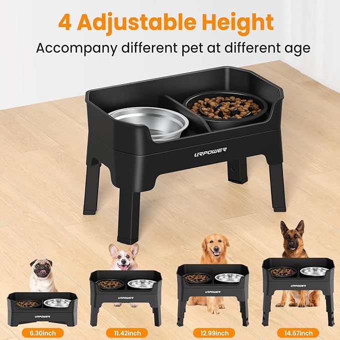 URPOWER Mess Proof Elevated Dog Bowls Double Deck Slow Feeder | No Spill Water Bowl, Slow Feeder Dog Bowls, Non-Slip Food and Water Bowl Set for Small, Medium & Large Dogs - Image 3