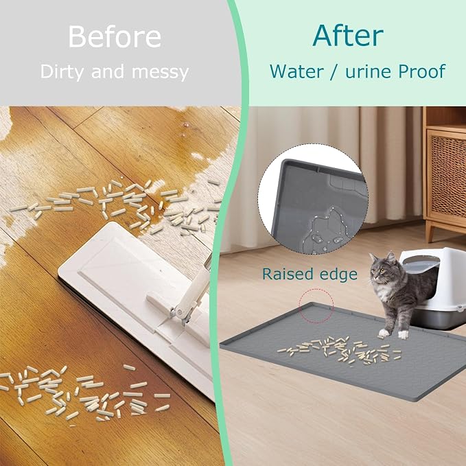 Cat Litter Mat for Litter Box, Silicone Large Cat Litter Trapping Mat - 40x28 in, Waterproof & Non-Slip, Durable & Easy Clean, Gray - Image 5