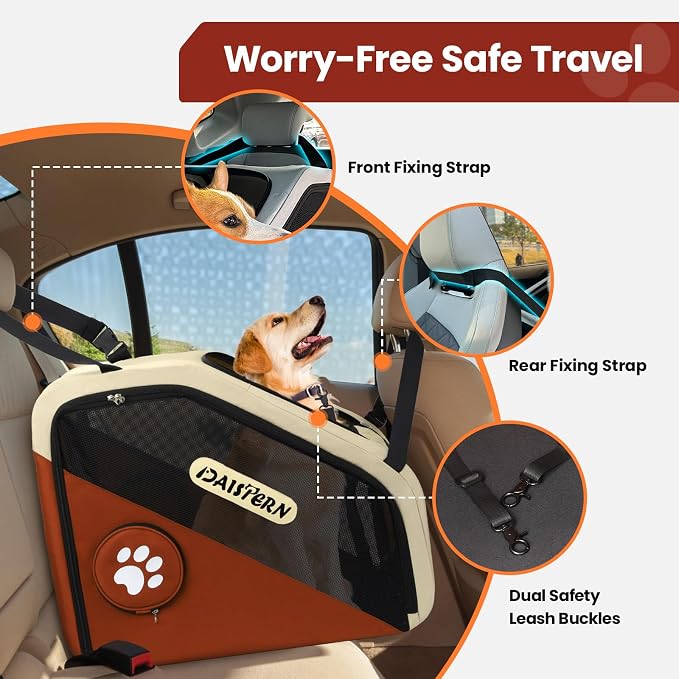 Collapsible Dog Crate for Travel, Portable Pet Crate for Small & Large Dogs, Soft-Sided Car Kennel with Heavy-Duty Metal Frame, Mesh Windows, Feeding/Comfort Access for Backseat Trunk Brown​ - Image 7