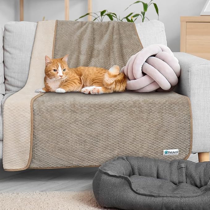 PetAmi Waterproof Dog Blanket, Leakproof Puppy Blanket, 40x60 Taupe Beige | For Medium Large Pets, Furniture Sofa Couch Cover Protector, Fleece Throw Indoor Cat Kitten, Reversible Washable Soft Plush - Image 6