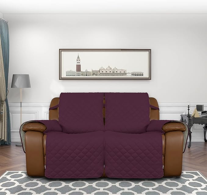 Easy-Going Reversible Couch Cover for 2 Seat Recliner Sofa, Wine/Beige | Washable Sofa Slipcover For Dogs, Sofa Cover For Loveseat Recliner, Furniture Protector, Pet Friendly - Image 2
