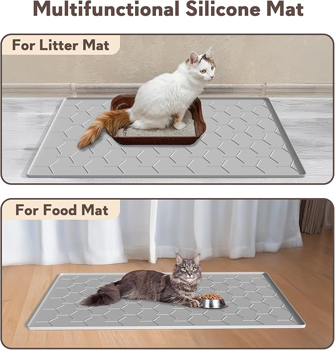 Garoopion Silicone Cat Litter Mat Large 40" X 28", Easy to Clean, Gray | Large Size Waterproof Silicone Mat with Raised Edges, Catch Litter, Protect Floor from Urine, Multi-Use for Dog/Sink/Kitchen - Image 6