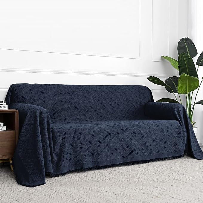 MYSKY HOME Sofa Covers & Slipcovers for 2 Cushion Couch, Sectional Sofa Couch Covers for Dogs, Throw Cover for Living Room - X-Large: 71" x 118", Navy Blue - Image 6