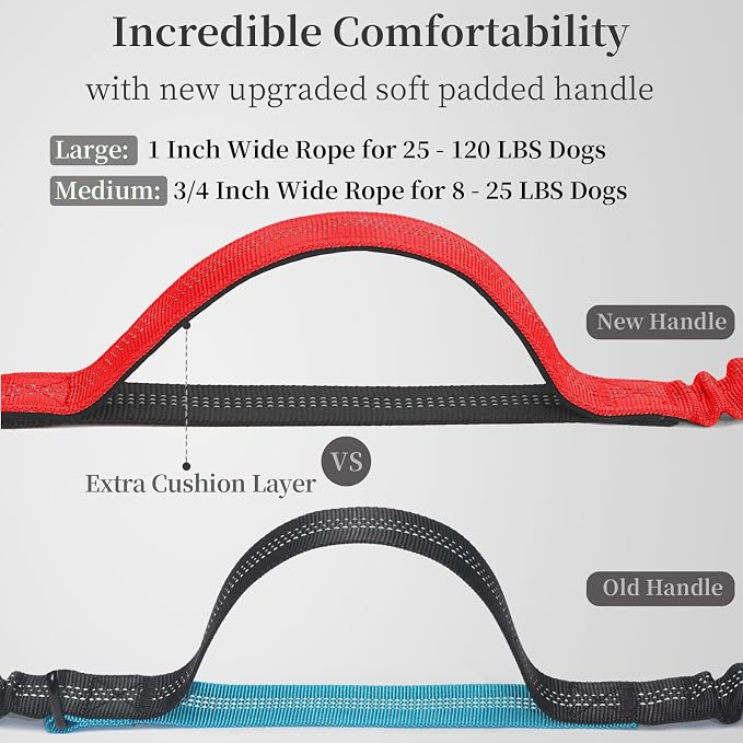 Hands Free Dog Leash with Zipper Pouch, Large, 25-120 lbs, Red | Waist Leash, Dual Padded Handles, Shock-Absorbing Bungee, Adjustable Waist Belt, Walking and Running - Image 3