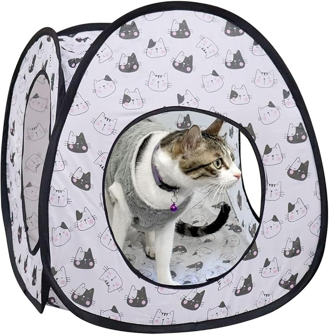 Andiker Cat Pop Up Tent, 3 Holes Safe and Strong Cute Cats Tunnel Collapsible Easy to Carry Cat House for Indoor Cats Kittens Hiding Playing Training Sleeping (Tent Black) - Image 5