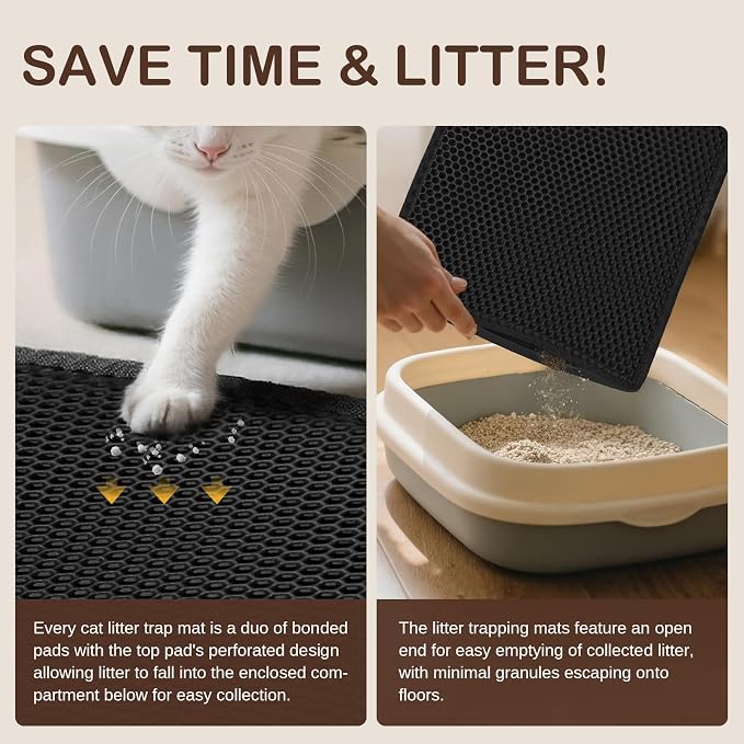Cat Litter Mat, 29.9'' x 24''Inch, Double Layer Waterproof Proof Litter Box mat, Non-Slip Design, Reduces Litter Scatter, Easy to Clean, Black Cat Litter Trapping Mat - Image 4