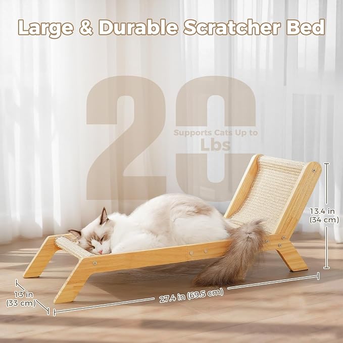 Avont Sisal Cat Scratcher Bed for Indoor Cats, Solid Wood Scratching Lounge | No-Mess Cat Chair Couch Horizontal Scratcher - Extra Large - Image 2