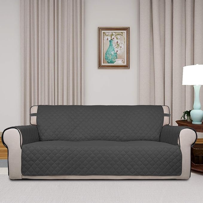 PureFit Reversible Quilted Sofa Cover Dog Couch Covers for Sofa, 66 in | Dark Gray/Beige, Water Resistant Couch Protector, Washable Pet Couch Cover with Non Slip and Elastic Straps For Kids - Image 2