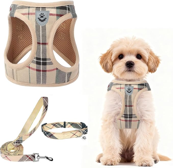 PUPTECK Dog Harness, Collar and Leash Set No Pull for Small Medium Sized | Plaid Puppy Step-in Escape Proof Reflective No Choke Pet Cat Adjustable Walking Vest by PUPTECK
