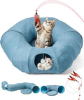 Odoland Linen Cat Tunnels with Central Cat Bed, Interactive Cat Toys Detachable Washable Soft Mat Large Indoor Play Tunnel Cave for Kittens and Small Animals by Odoland