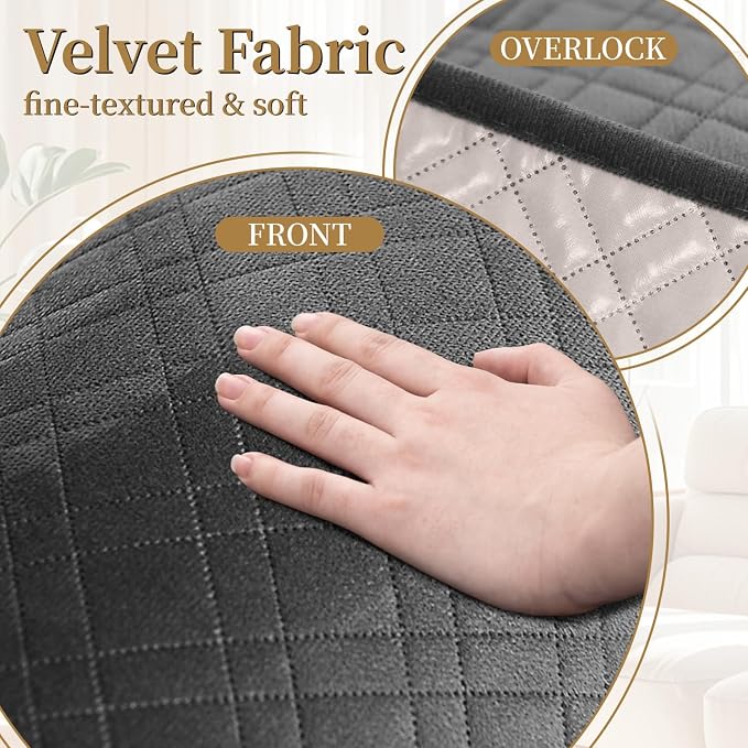Velvet 100% Waterproof Chair Covers for Living Room Sofa Armchair Cover Washable Couch Arm Chair Slipcovers for Dogs Non Slip Quilted Furniture Protector with Pockets (Small, Dark Grey) - Image 6