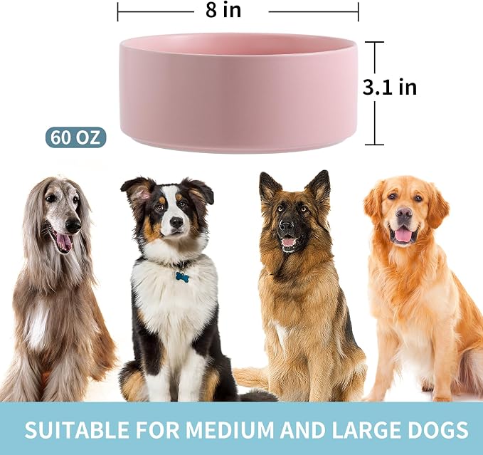 Pink Raised/Elevated Ceramic Dog Bowl for Medium Large Sized Breeds,Large Dog Food Water Bowl with Stand,8 in Non Slip Heavy Weighted 1800ml/ 7.6 Cups/60 OZ - Image 2