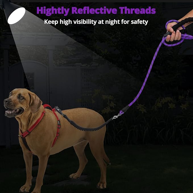 Long Dog Leash 20 FT: Heavy Duty Rope Leashes for Dogs Training with Swivel Lockable Hook Reflective Threads Bungee and Padded Handle - Dog Lead for Large Small Medium Dogs Outside Walking Hiking - Image 6