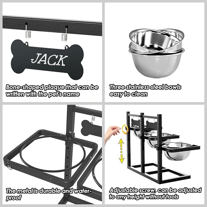 Elevated Dog Bowls for Large Dogs, 6 Height Adjustable Raised Stand with Mat, Two Signature Cards and Three 1700ML Bowls, for Large Breed and Multi-Pet Households - Image 5