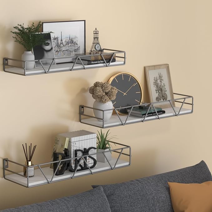 Floating Shelves Set of 3, Wood Wall Shelf, Farmhouse Shelf for Bedroom | Wall Mounted Floating Shelf for Living Room, Bedroom, Bathroom, Kitchen, Office - Image 2