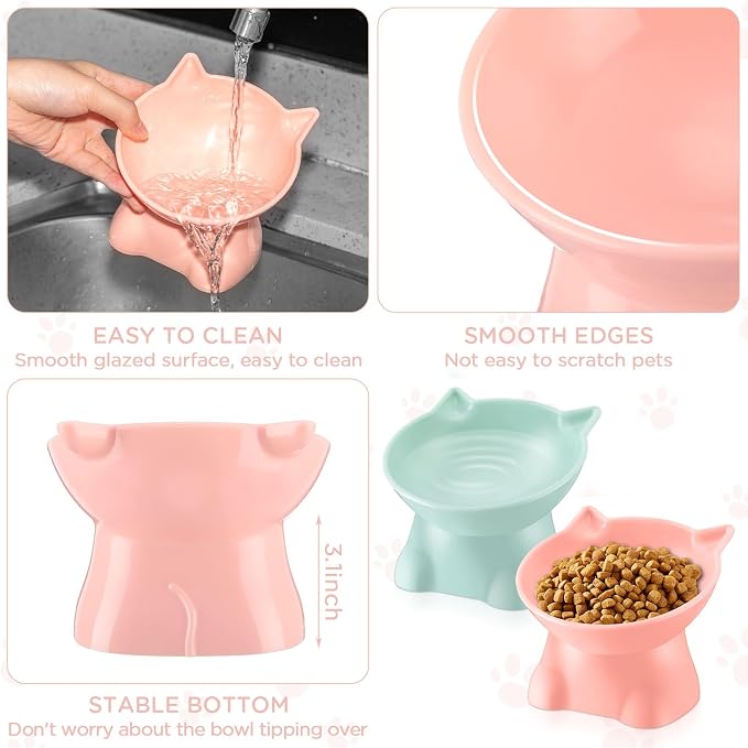 Yaomiao 2 Pcs Plastic Elevated Cat Bowls Raised Pet Food Water Bowls for Small Kitten Pet(Pink, Green) - Image 5