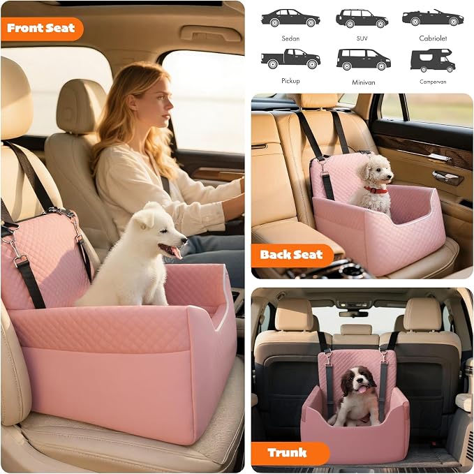 ALL GOOD PET SUPPLIES Dog Car Seat for Small/Medium Dogs Under 35lbs | Soft Memory Foam Booster Car Seat with Detachable Washable Cover and Elevated Cushion, Puppy Dog Car Bed - Image 7