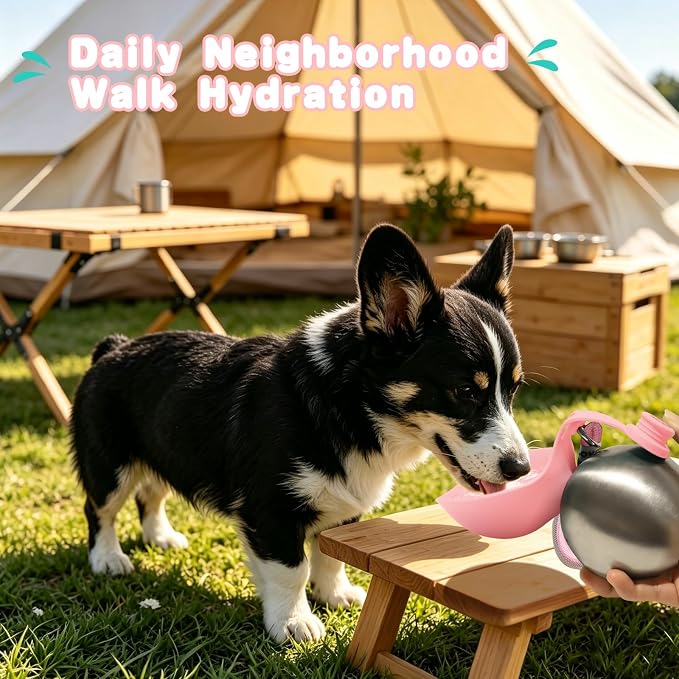 Drain-Back Stainless Steel Portable Dog Water Bottle with Bowl for Walks | 10oz 2-in-1 Leak-proof Pet Water Tumbler, Puppy Water Dispenser Ideal for Small Dogs Travel, Hiking, Park & Beach Trips(Pink) - Image 6