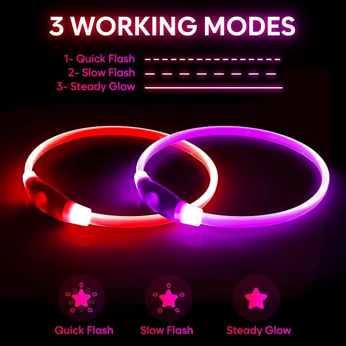 Light Up Dog Collar 2-Pack, USB Rechargeable for Small to Large Dogs | Rechargeable LED Glow Dog Collar with 3 Light Modes, Waterproof, Adjustable 12–25 Inches for Safe Night Walking - Image 2