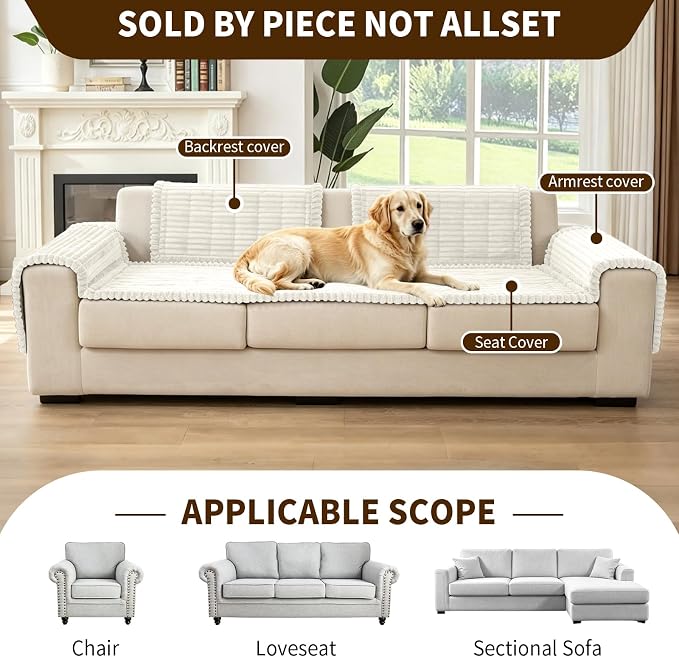 Leakproof Couch Cover for Dogs, Non Slip Washable Sofa Protector | Stain-Resistant Window Seat Cushions Chair Mat Car Seat Cover for Kids Pets (Off-White 27.6" x 59"+27.6" x 70.9") - Image 4