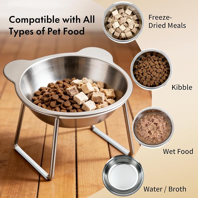 Elevated Cat Bowls with 15° Tilt, Whisker Friendly Raised Cat Food & Water Dishes with Silent Silicone Strip - Anti-Vomiting Small Dog Bowl, 304 Stainless Steel Bowl, Spine Friendly, Dishwasher Safe - Image 6