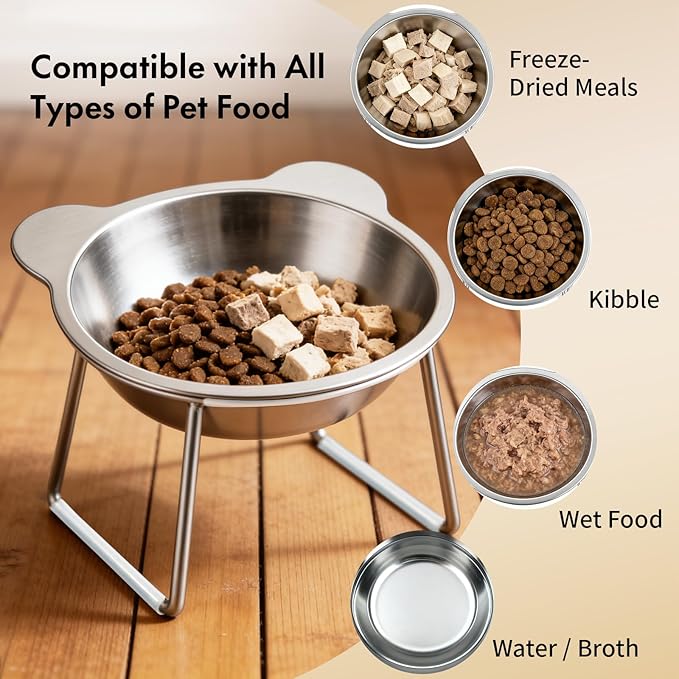 2 Pcs Elevated Cat Bowls with 15° Tilt, Whisker Friendly Raised Cat Food & Water Dishes with Silent Silicone Strip - Anti-Vomiting Small Dog Bowls, 304 Stainless Steel, Spine Friendly, Dishwasher Safe - Image 4