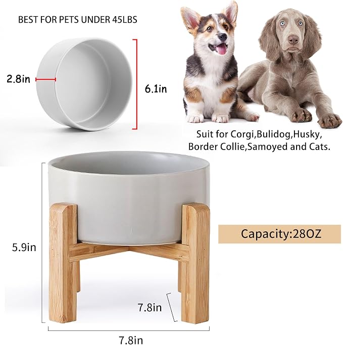 Petygooing 28 OZ Grey Elevated/Raised Ceramic Dog Bowl for Small and Medium Breeds, Dog Food Water Dish with Stand,Pet Feeding Bowl with Anti Slip Rubber for Cats Small and Medium Dogs (3.6 Cups) - Image 3
