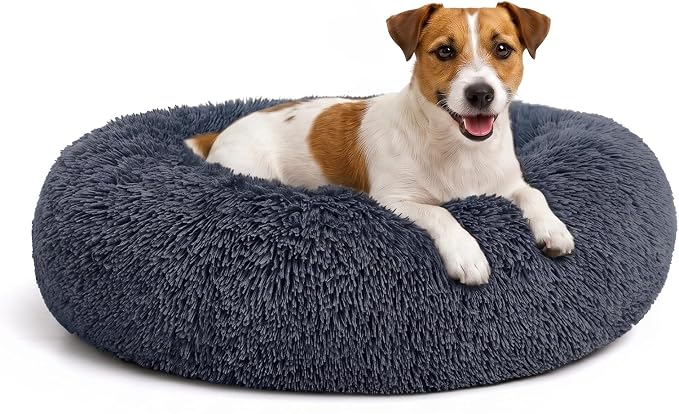 MIXJOY Orthopedic Dog Bed Comfortable Donut Cuddler Round Pet Beds Ultra Soft Washable Dog and Cat Cushion (20''/23''/27''/30'') (27'', Grey-Blue) by MIXJOY
