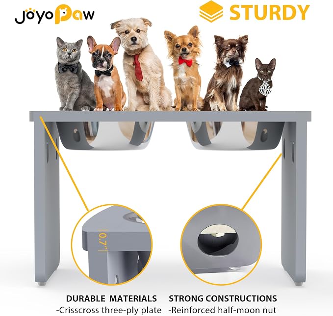 Elevated Dog Bowls, Bamboo Raised Dog Bowl for Large Dogs, with 2 Stainless Steel Bowls (13'' Tall-68 oz Bowl, Grey) - Image 4