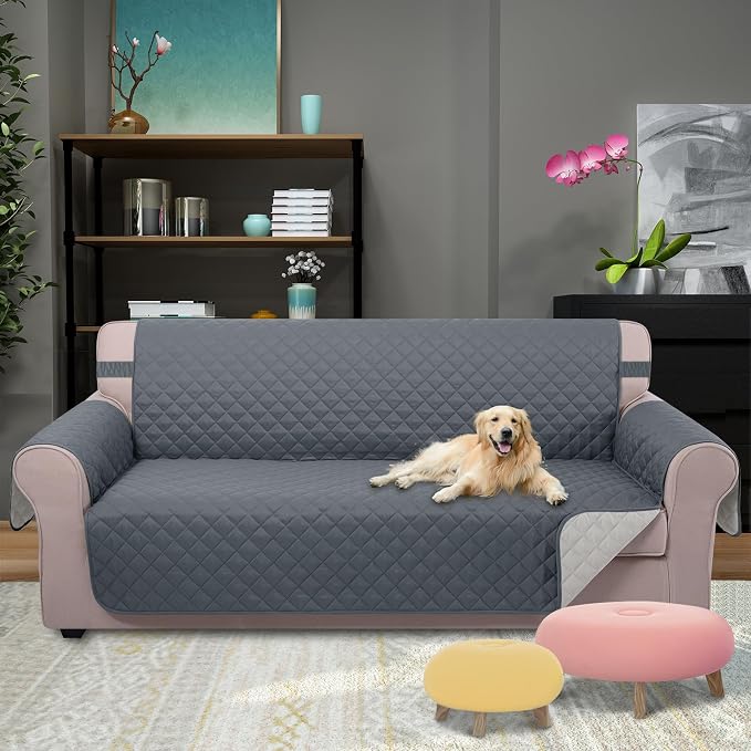 U-NICE HOME Reversible Couch Cover for Dogs, Dark Blue/Light Grey | 68''Sofa Cover Washable, Pet Friendly, Elastic Straps, Water Repellent, Furniture Protector Mat for 3 Cushion Couch - Image 2