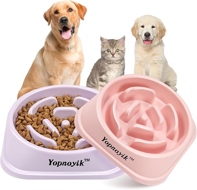 2 Pack Slow Feeder Dog Bowls for Medium Dogs & Cats | Non-Slip Base, Anti-Choking Design, Reduces Bloating & Overeating, Easy to Clean, 1.5-2 Cups by Yopnoyik