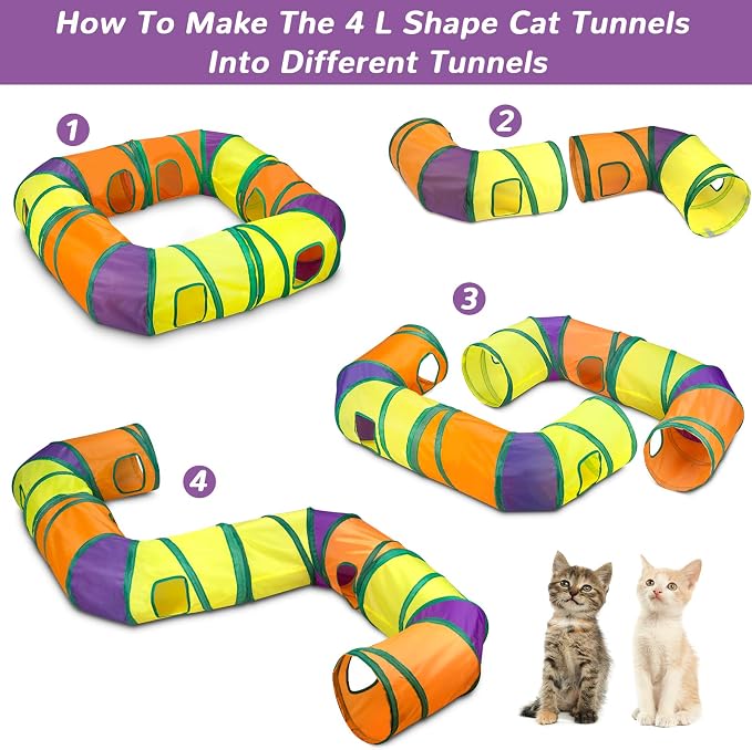Retro Shaw Interactive Cat Toys for Indoor Cats Kitten,Relieve Bored,25PCS | 4PCS Collapsible Tunnels, Large, Safe and Durable, Kitten Game Hiding Spot Self-Play Chase Exercise - Image 5