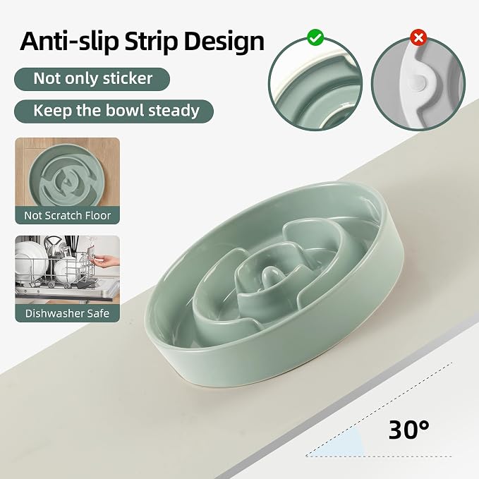 Havniva Elevated Slow Feeder Dog Bowls, Ceramic Dog Bowl Slow Feeder Set | 1.6 Cups Raised Slow Feeder Dog Bowl for Medium Breed, 7.3” Dog Water Bowl with Wooden Stand, Puzzle Dog Food Bowl, Non-slip - Image 4
