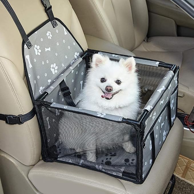 GENORTH Dog Car Seats for Small and Medium Dogs,Portable Puppy/Pet Car Booster Seat with Clip-On Leash and Mesh Window for Pet Up to 20 lbs by GENORTH