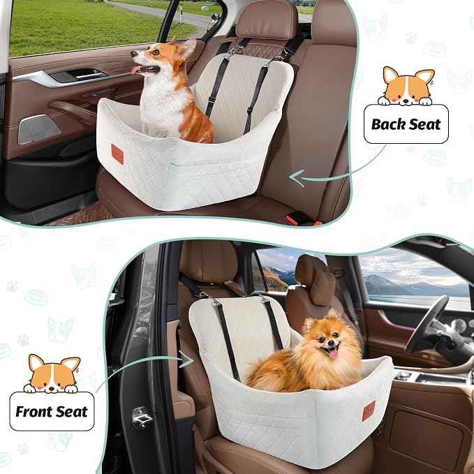 Lealchum Dog car seat for Medium Dogs,Easy to Install with Adjustable Straps,Anti Slip Bottom pet car Bed,Fully Detachable and Washable pet Travel Bed (Beige, Medium) - Image 7
