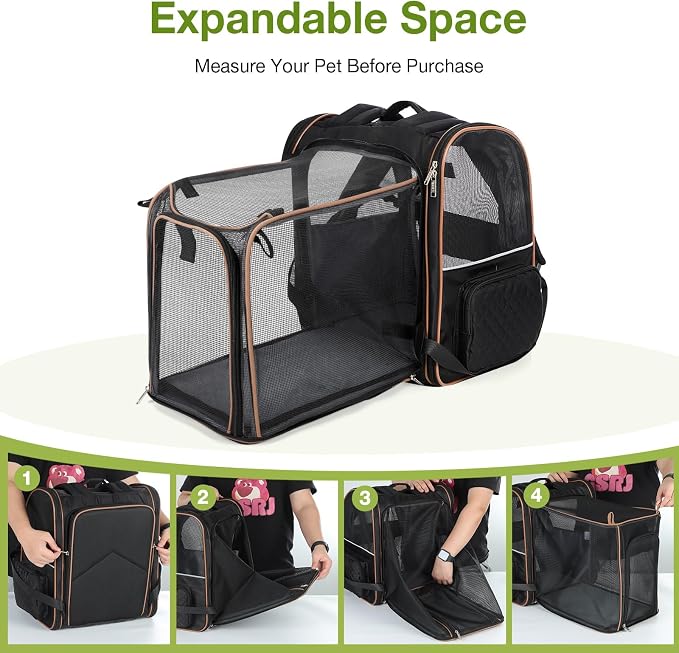 Large Cat Backpack Carrier Expandable Pet Carrier Backpack for Small Dogs Medium Cats Fit Up to 18 Lbs, Dog Backpack Carrier, Foldable Puppy Backpack Carrier for Travel, Black - Image 4