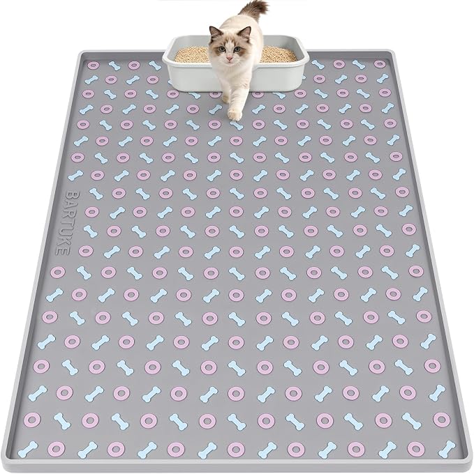 Silicone Cat Litter Mat 40" x 28" Cat Mat for Litter Box, Light Grey | Extra Large Litter Box Mat, Waterproof Cat Litter Trapping Mat, Non-slip, Leakproof Kitty Litter Mat with Bone Pattern by Bartuke