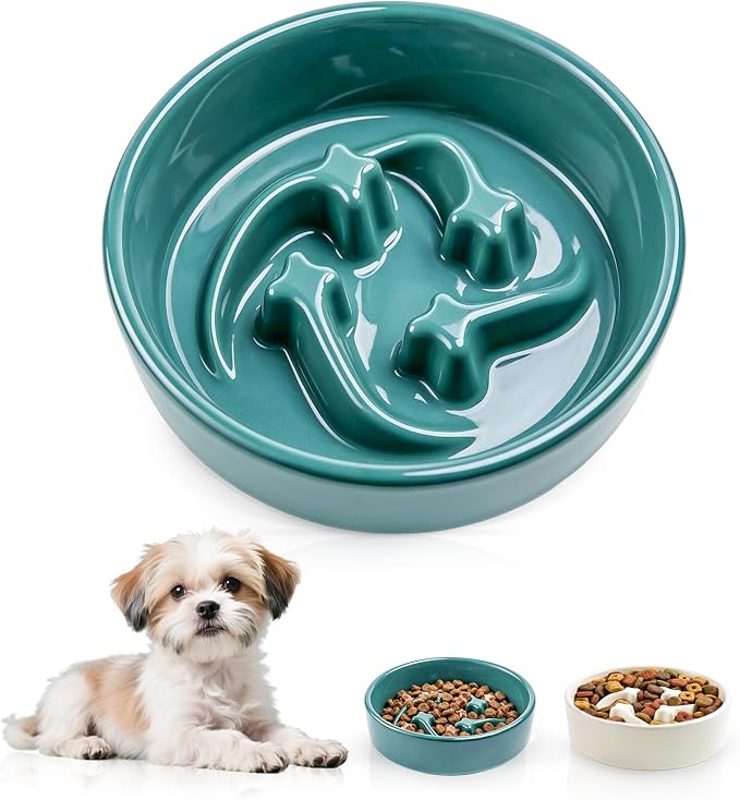Ceramic Slow Feeder Dog Bowls,0.6 Cups Dog Food Dish for Small Medium Dogs | 6.3 inch Puzzle Dog Food Bowl for Fast Eater, 15OZ, (Dark Green) by Unknown