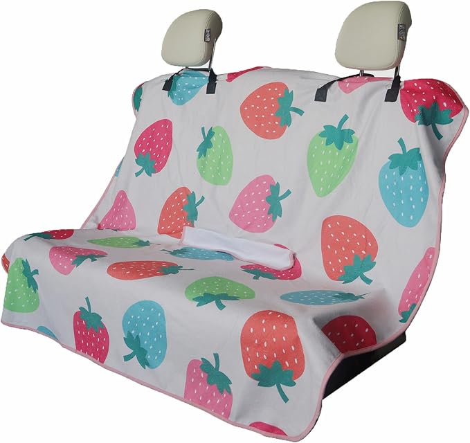 Back Seat Cover for Car Trucks Van SUV Jeep,Waterproof Rear Bench Towel Seat Covers for Dogs and Kids,Automotive Backseat Protector (Strawberry) by LoyaGour