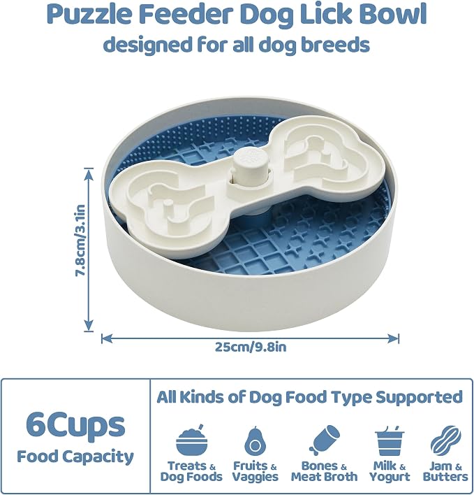 Puzzle Feeder Slow Feeder Dog Bowl with Lick Mat and Puzzle Inserts - Non-Slip Base, Adjustable Speed Design, Dishwasher Safe for Large Dogs,Blue - Image 5