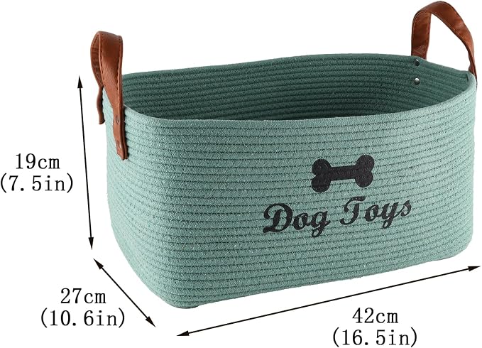 Geyecete X-Large Cotton Rope Dog Basket with Leather handle Blanket Storage Basket Decorative Clothes Hamper Basket | Extra Large Baskets for Blankets or Laundry-Geen - Image 4
